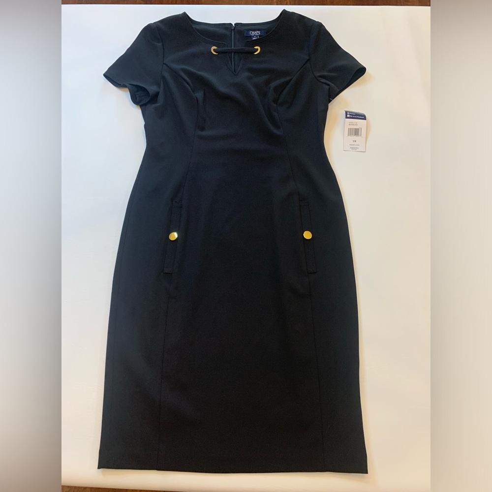NWT Chaps Ralph Lauren black dress, gold grommets, size 10 women’s (bin P)